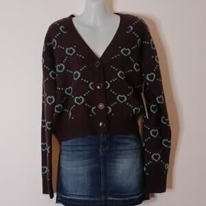 WITTY FOX Heart sweater, NWT, Size S, Brown/green